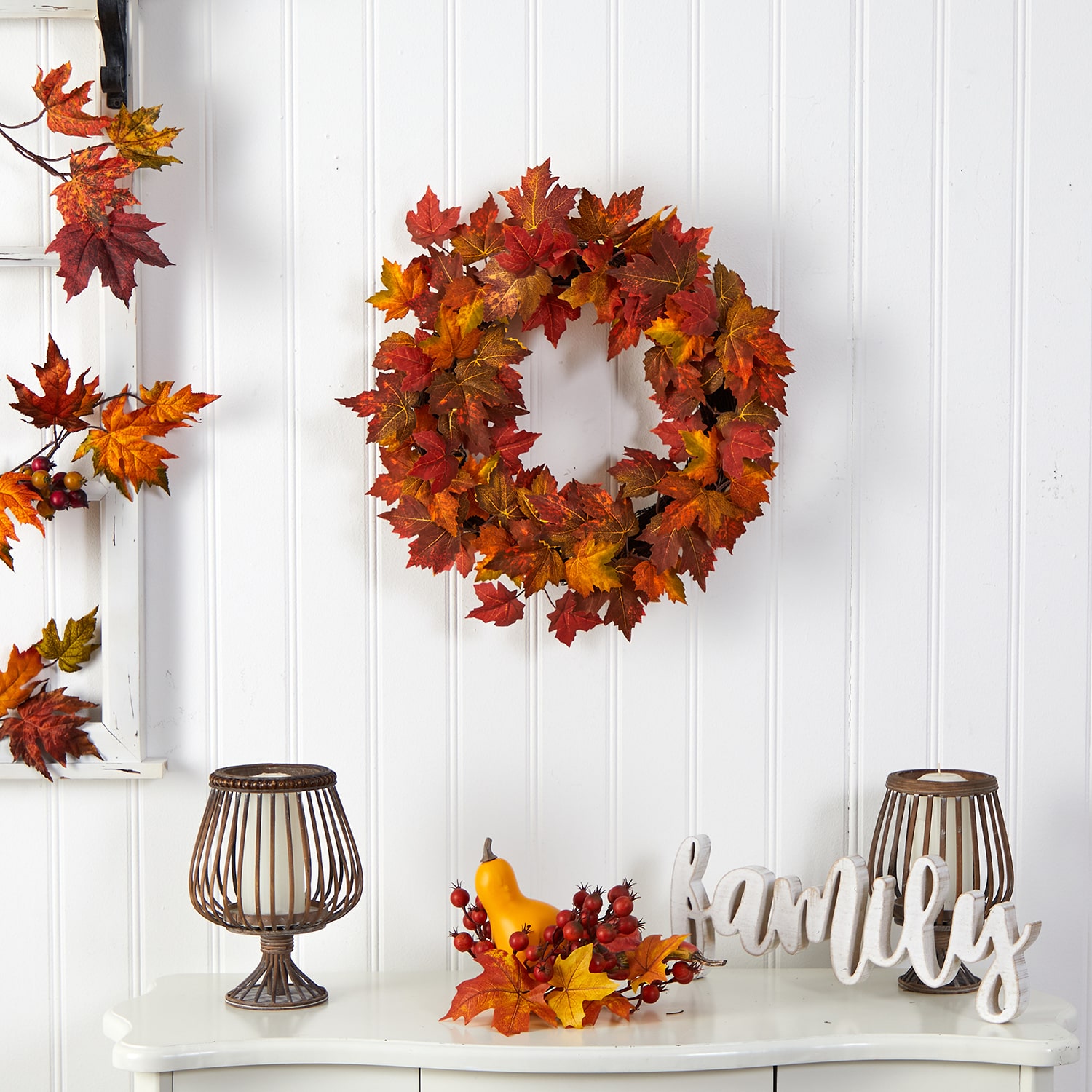 Nearly Natural "22"" Maple Leaf Faux" Wreath