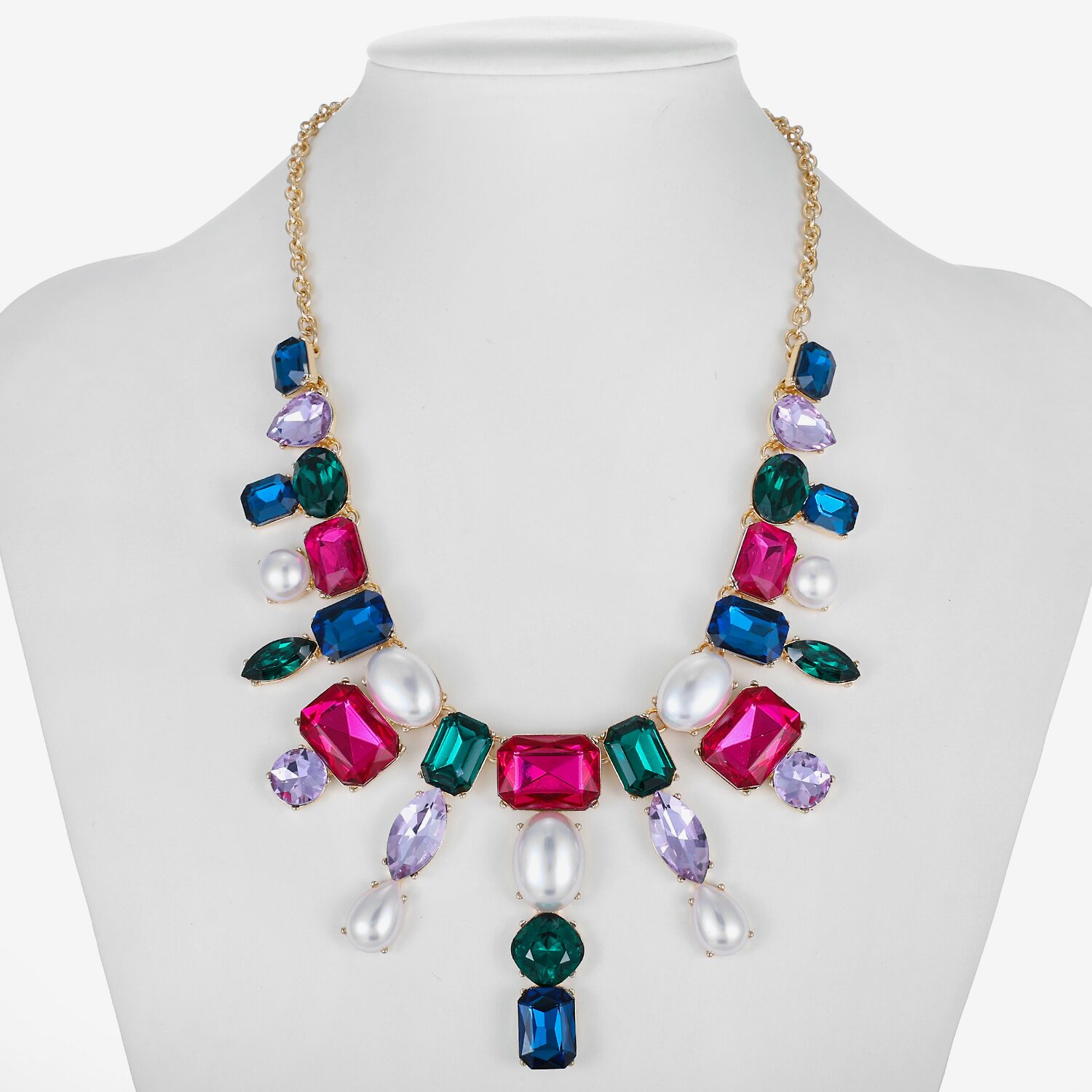 Bijoux Bar Frontal Womens Multi Color Statement Necklace