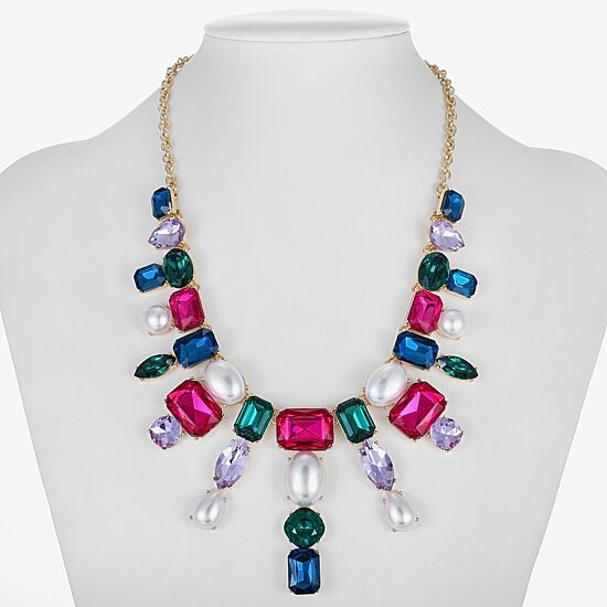 Bijoux Bar Frontal Womens Multi Color Statement Necklace