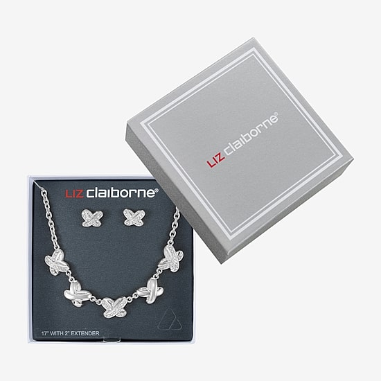 Liz Claiborne Collar Necklace And Stud Earring Womens Glass 2-pc. Jewelry Set