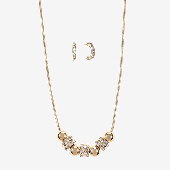 Liz Claiborne Collar Necklace And Hoop Earring Womens Glass 2-pc. Jewelry Set