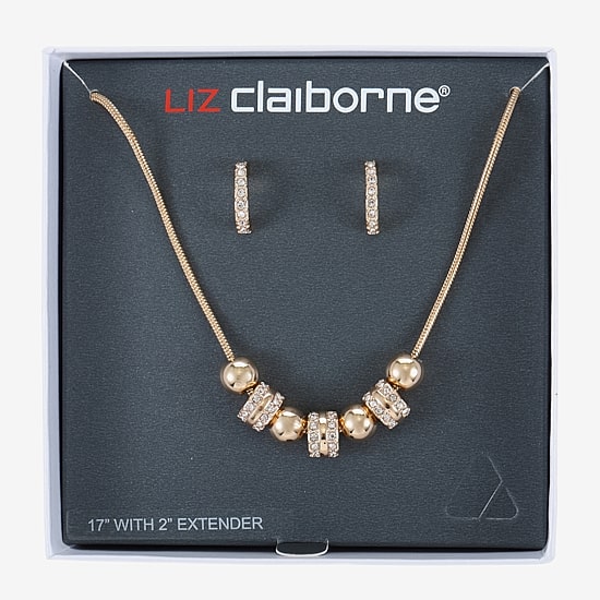 Liz Claiborne Collar Necklace And Hoop Earring Womens Glass 2-pc. Jewelry Set
