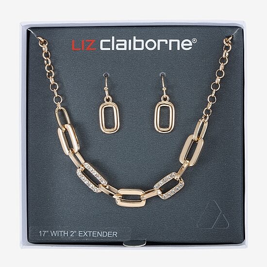 Liz Claiborne Link Necklace And Drop Earring Womens Glass 2-pc. Jewelry Set