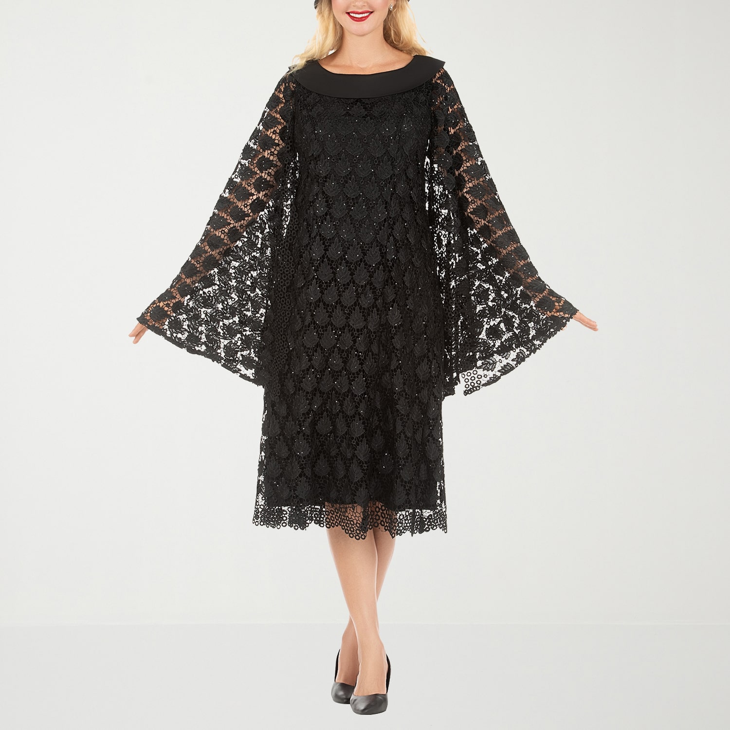 Giovanna Collection Womens Midi Boat Neck Sleeveless Embellished Embroidered Leaf Shift Dress