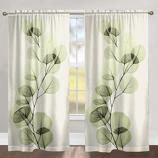Laural Home Green X-Ray Of Eucalyptus Leaves Rod Pocket Sheer Single Curtain Panel