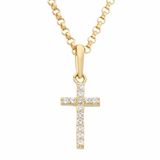 Girls Lab Created White Cubic Zirconia 14K Gold 14K Gold Filled Cross 15 Inch Pendant Necklace