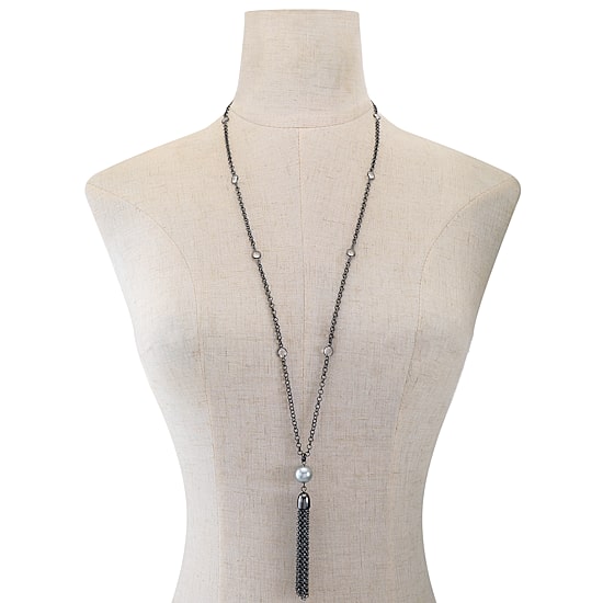 Liz Claiborne Womens White Simulated Pearl 32 Inch Pendant Necklace