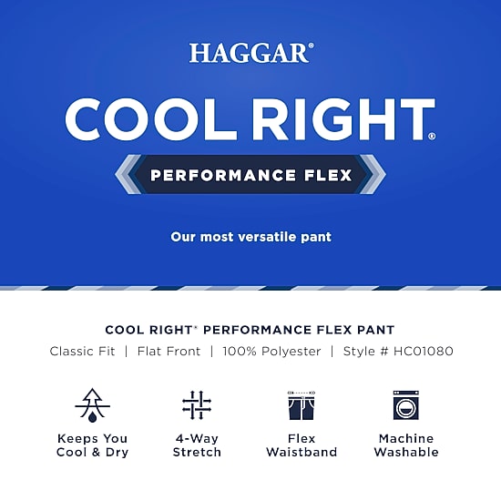 Haggar Cool Right Performance Flex Mens Classic Fit Flat Front Pant