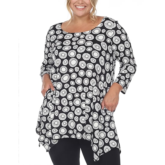 White Mark Womens Boat Neck 3/4 Sleeve Tunic Top
