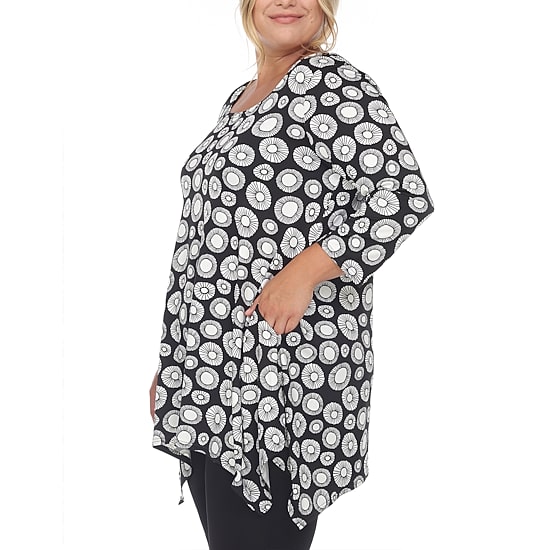 White Mark Womens Boat Neck 3/4 Sleeve Tunic Top