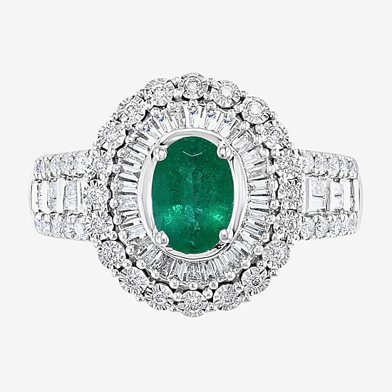 Effy Final Call Womens Genuine Green Emerald & 1/2 CT. T.W. Genuine Diamond 14K White Gold Cocktail Ring