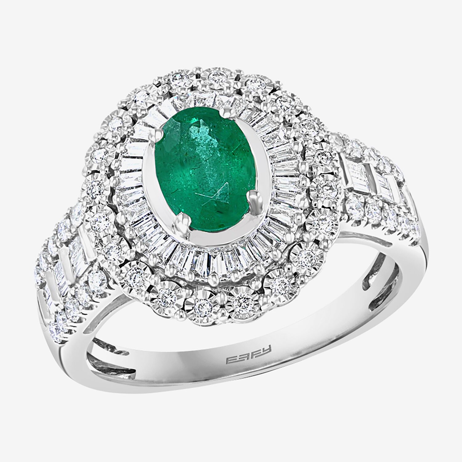 Effy Final Call Womens Genuine Green Emerald & 1/2 CT. T.W. Diamond 14K White Gold Cocktail Ring
