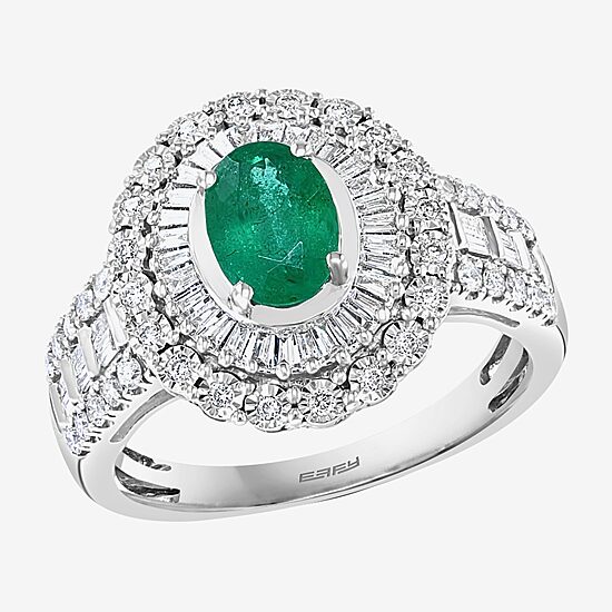 Effy Final Call Womens Genuine Green Emerald & 1/2 CT. T.W. Genuine Diamond 14K White Gold Cocktail Ring