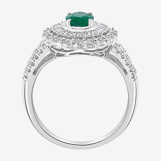 Effy Final Call Womens Genuine Green Emerald & 1/2 CT. T.W. Genuine Diamond 14K White Gold Cocktail Ring