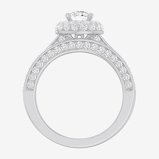 (G-H / Si1-Si2) Womens 1 7/8 CT. T.W. Lab Grown White Diamond 14K Gold Round Side Stone Halo Bridal Set