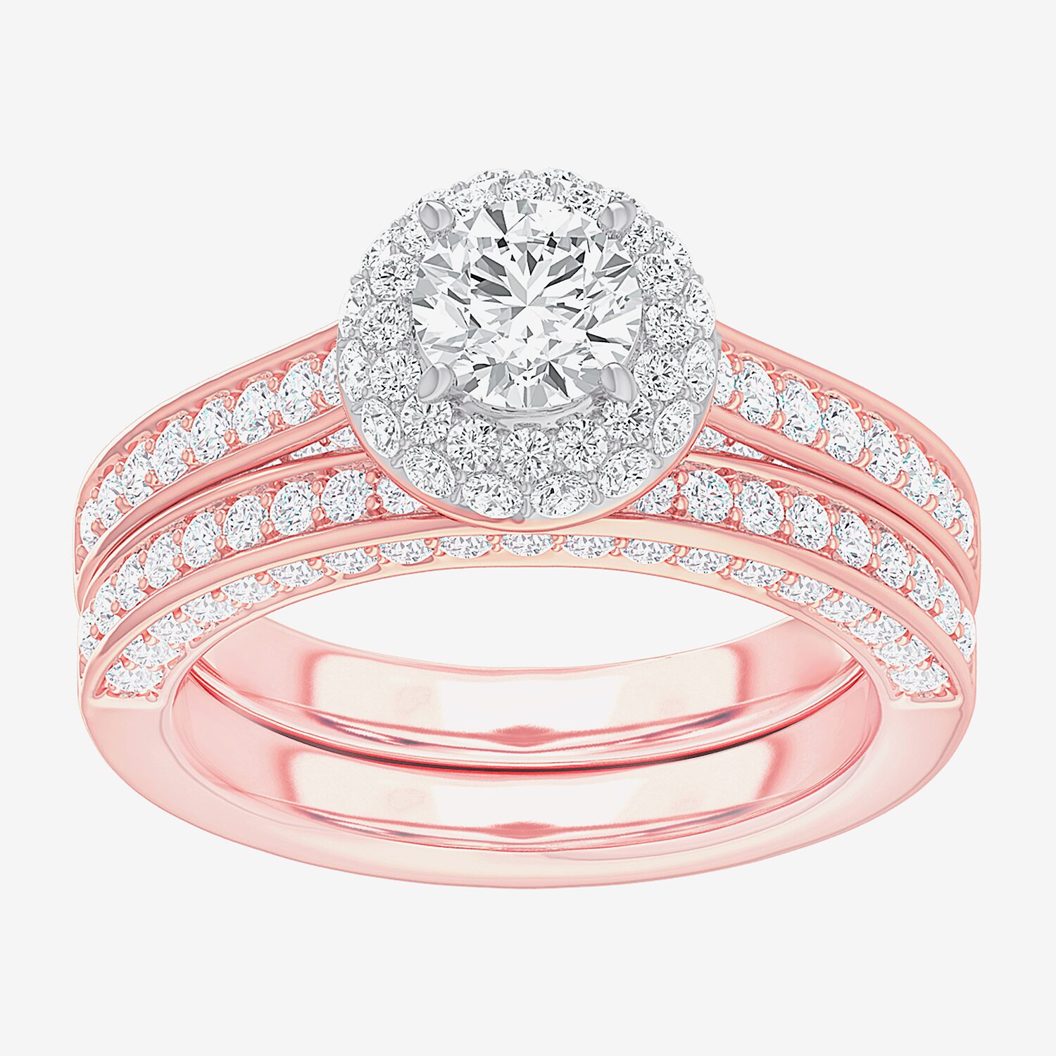 G-H / Si1-Si2) Womens / CT. T.W. Lab Grown White Diamond 14K Gold Round Side Stone Halo Bridal Set