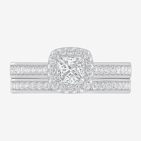 (G-H / Si1-Si2) Womens 1 7/8 CT. T.W. Lab Grown White Diamond 14K Gold Cushion Side Stone Halo Engagement Ring