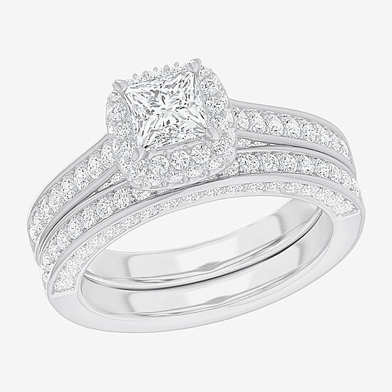 (G-H / Si1-Si2) Womens 1 7/8 CT. T.W. Lab Grown White Diamond 14K Gold Cushion Side Stone Halo Engagement Ring