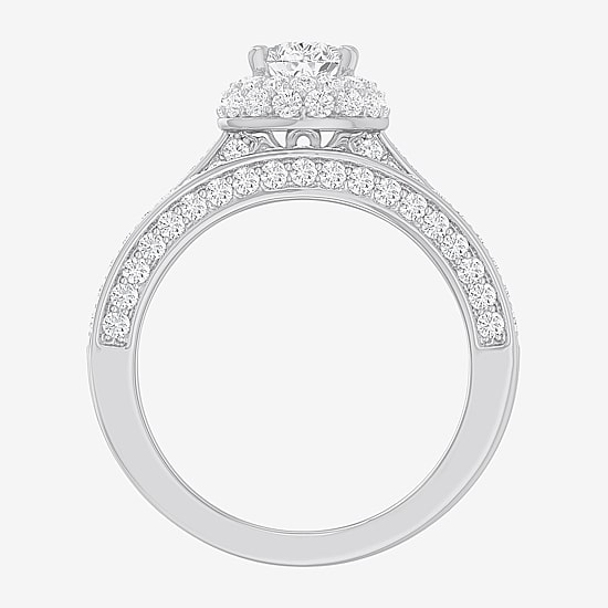 (G-H / Si1-Si2) Womens 1 7/8 CT. T.W. Lab Grown White Diamond 14K Gold Pear Side Stone Halo Engagement Ring