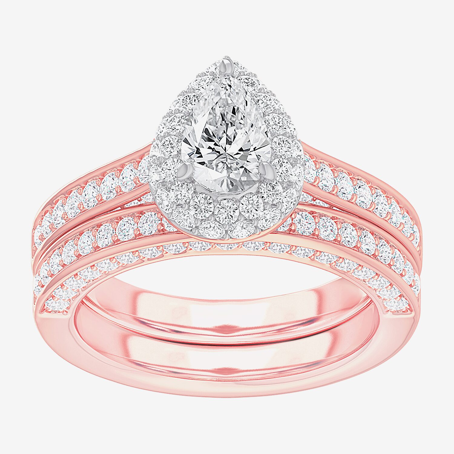 (G-H / Si1-Si2) Womens 1 7/8 CT. T.W. Lab Grown White Diamond 14K Gold Pear Side Stone Halo Engagement Ring