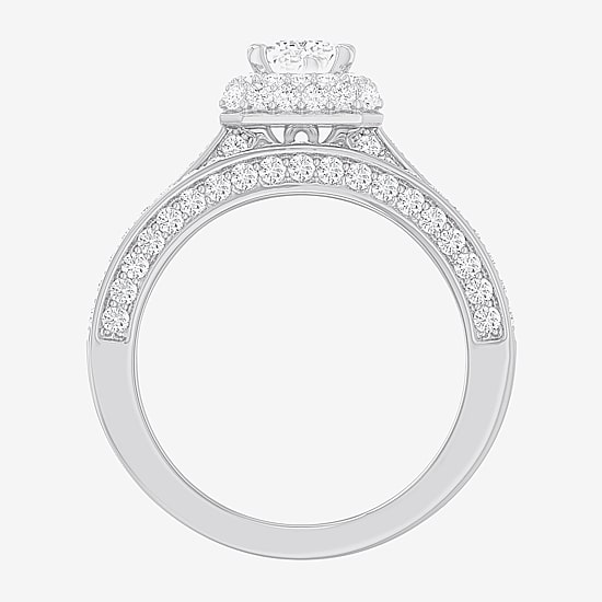 (G-H / Si1-Si2) Womens 1 7/8 CT. T.W. Lab Grown White Diamond 14K Gold Side Stone Halo Engagement Ring