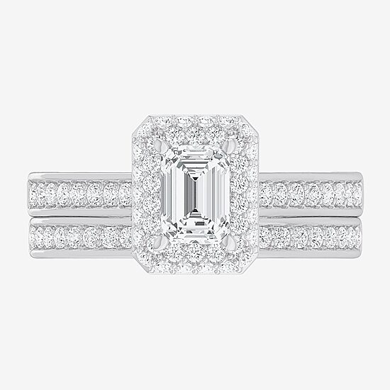 (G-H / Si1-Si2) Womens 1 7/8 CT. T.W. Lab Grown White Diamond 14K Gold Side Stone Halo Engagement Ring