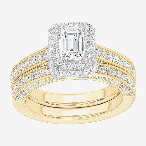 (G-H / Si1-Si2) Womens 1 7/8 CT. T.W. Lab Grown White Diamond 14K Gold Side Stone Halo Engagement Ring, 9, Yellow