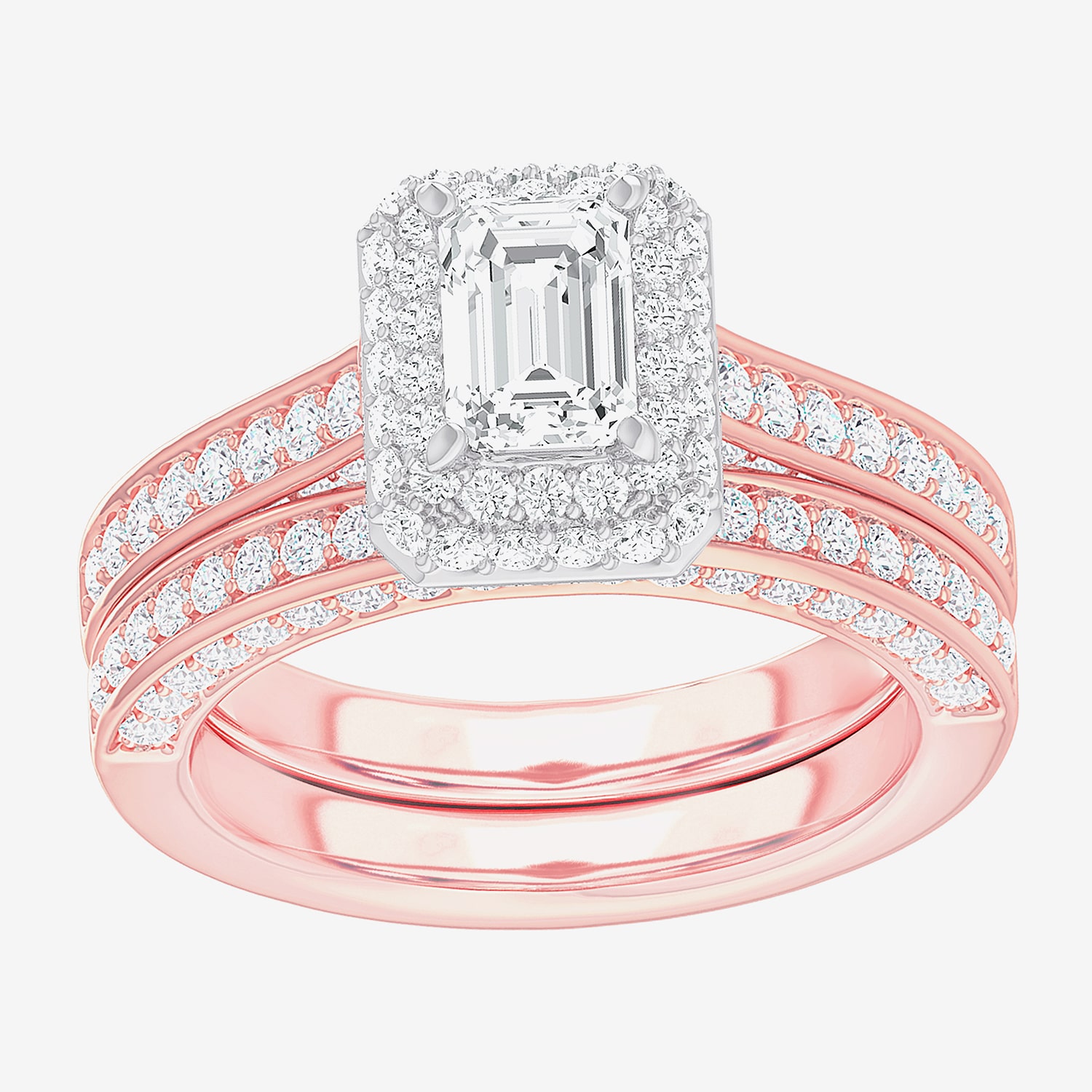 (G-H / Si1-Si2) Womens 1 7/8 CT. T.W. Lab Grown White Diamond 14K Gold Side Stone Halo Engagement Ring