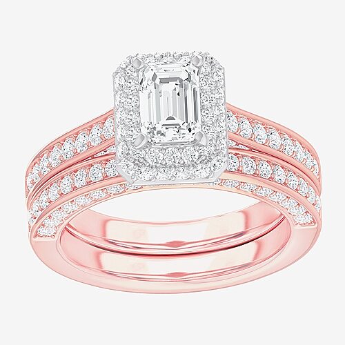 (G-H / Si1-Si2) Womens 1 7/8 CT. T.W. Lab Grown White Diamond 14K Gold Side Stone Halo Engagement Ring, 9, Rose