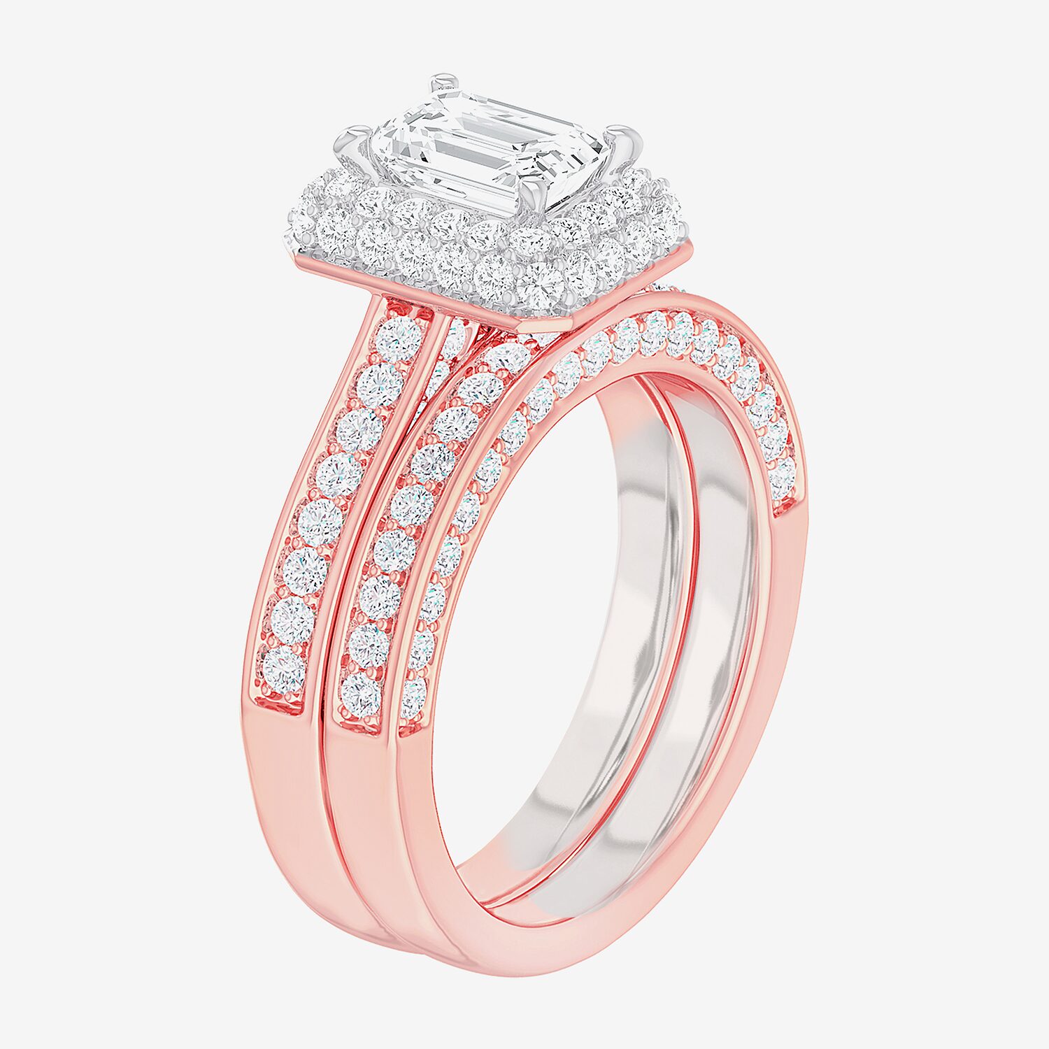 (G-H / Si1-Si2) Womens 1 7/8 CT. T.W. Lab Grown White Diamond 14K Gold Side Stone Halo Engagement Ring