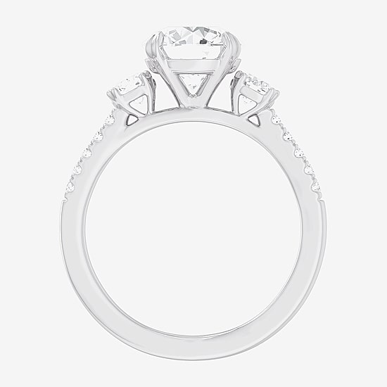(G-H / Si1-Si2) Womens 2 1/2 CT. T.W. Lab Grown White Diamond 14K Gold Round Side Stone 3-Stone Engagement Ring