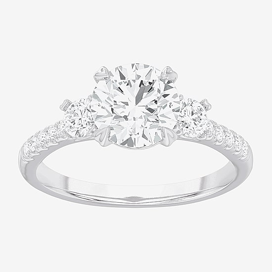 (G-H / Si1-Si2) Womens 2 1/2 CT. T.W. Lab Grown White Diamond 14K Gold Round Side Stone 3-Stone Engagement Ring