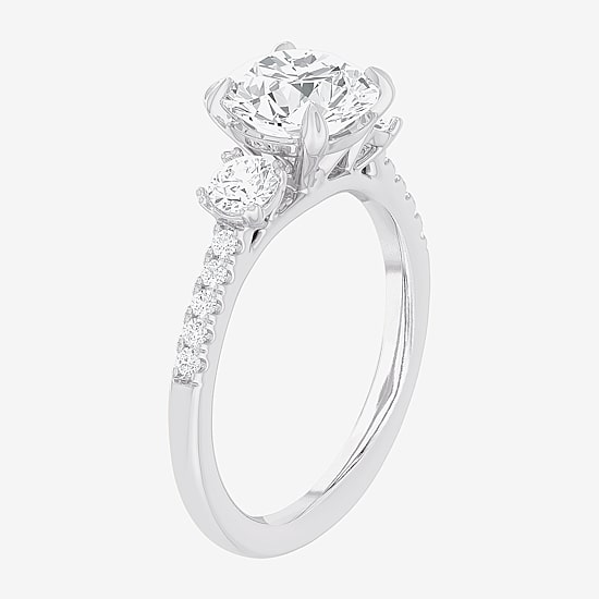 (G-H / Si1-Si2) Womens 2 1/2 CT. T.W. Lab Grown White Diamond 14K Gold Round Side Stone 3-Stone Engagement Ring