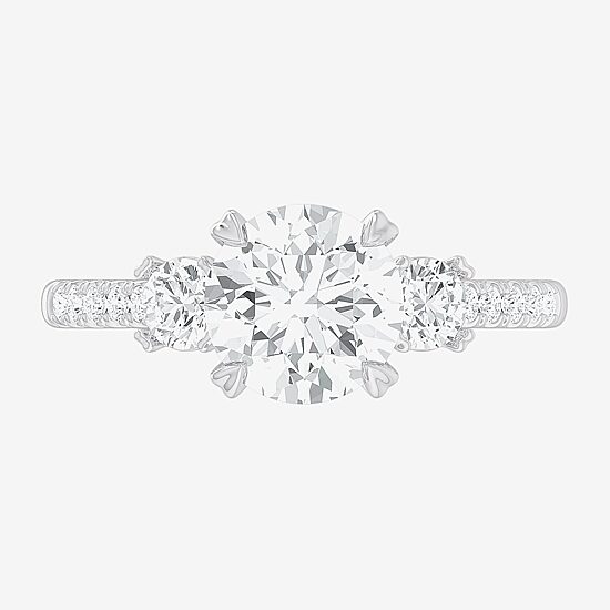 (G-H / Si1-Si2) Womens 2 1/2 CT. T.W. Lab Grown White Diamond 14K Gold Round Side Stone 3-Stone Engagement Ring