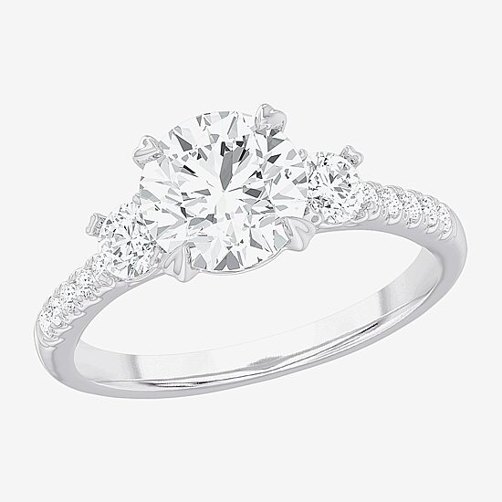 (G-H / Si1-Si2) Womens 2 1/2 CT. T.W. Lab Grown White Diamond 14K Gold Round Side Stone 3-Stone Engagement Ring