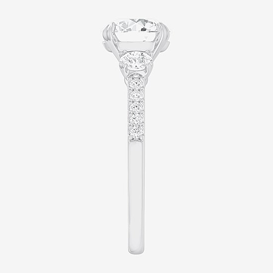 (G-H / Si1-Si2) Womens 2 1/2 CT. T.W. Lab Grown White Diamond 14K Gold Round Side Stone 3-Stone Engagement Ring