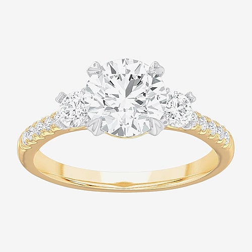 (G-H / Si1-Si2) Womens 2 1/2 CT. T.W. Lab Grown White Diamond 14K Gold Round Side Stone 3-Stone Engagement Ring, 9, Yellow