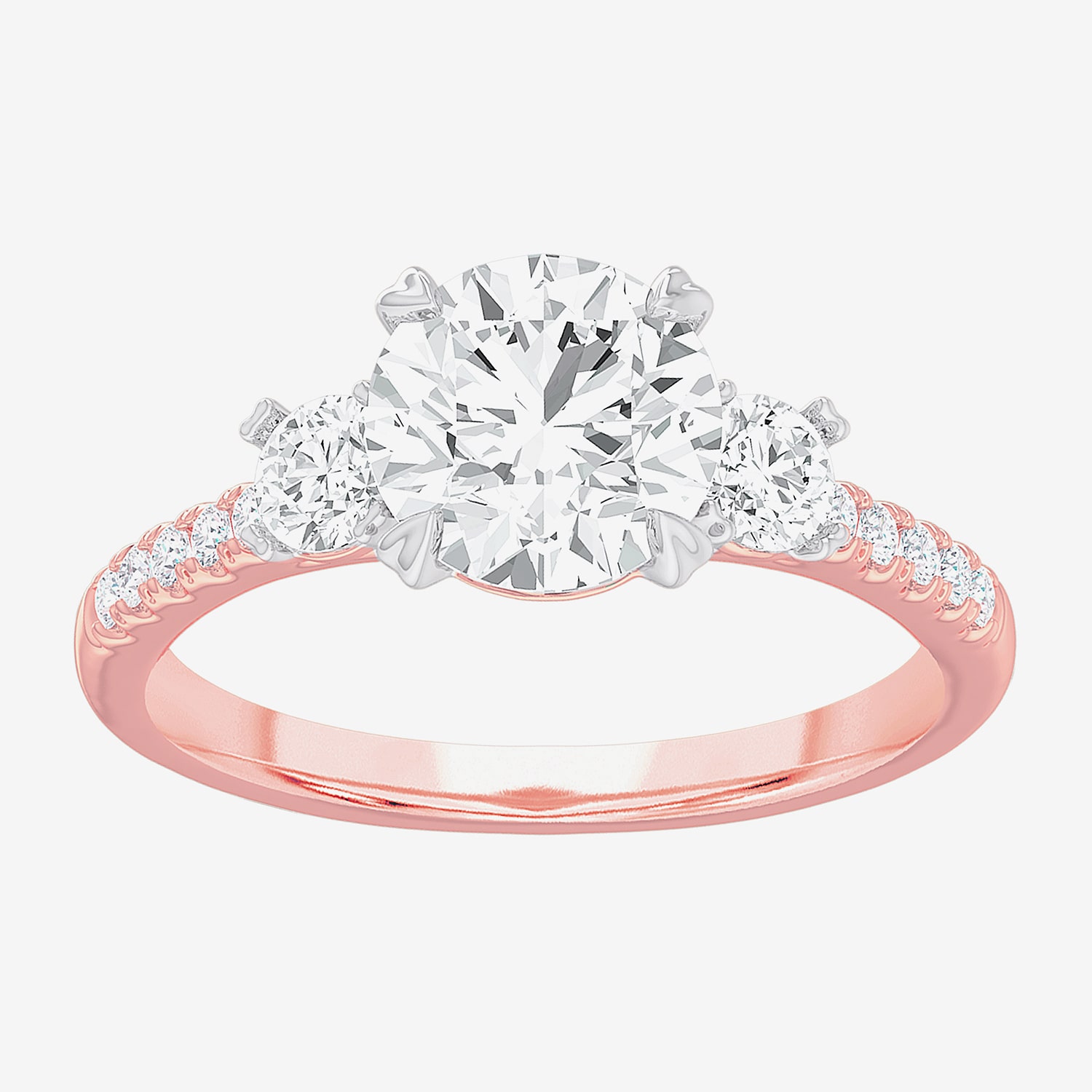 (G-H / Si1-Si2) Womens 2 1/2 CT. T.W. Lab Grown White Diamond 14K Gold Round Side Stone 3-Stone Engagement Ring