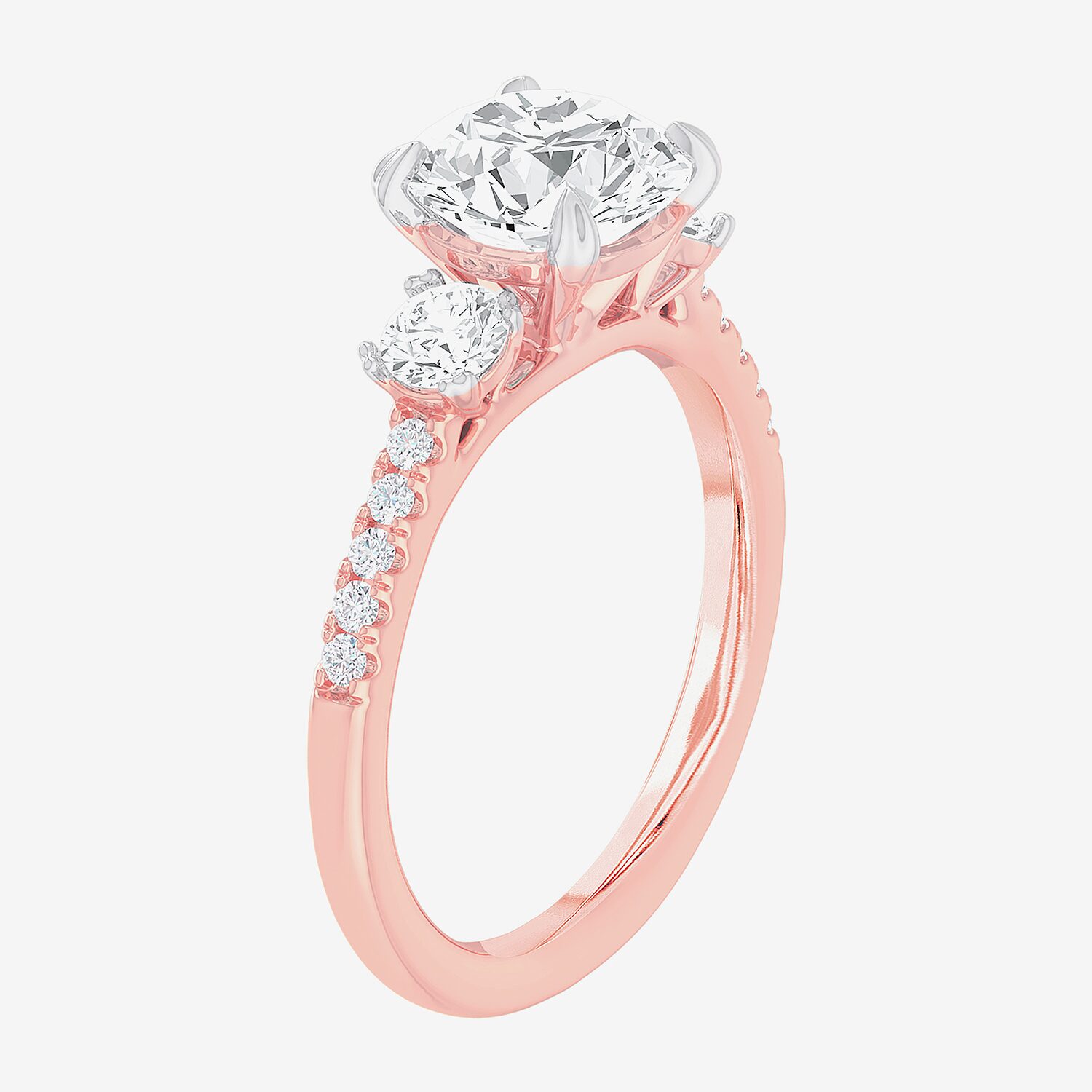 (G-H / Si1-Si2) Womens 2 1/2 CT. T.W. Lab Grown White Diamond 14K Gold Round Side Stone 3-Stone Engagement Ring