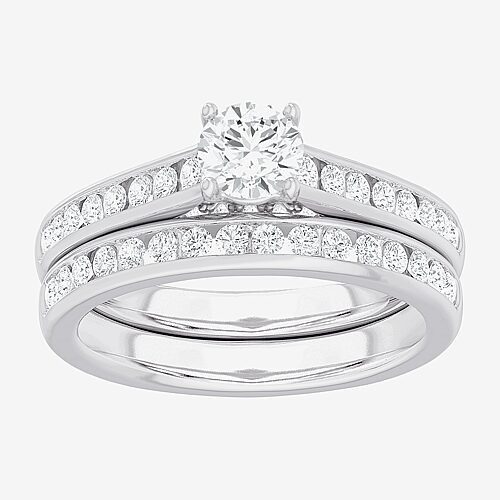 Modern Bride (g-h / Si1-si2) Womens 1 1/2 Ct. T.w. Lab Grown White Diamond 14k Gold Round Side Stone Bridal Set