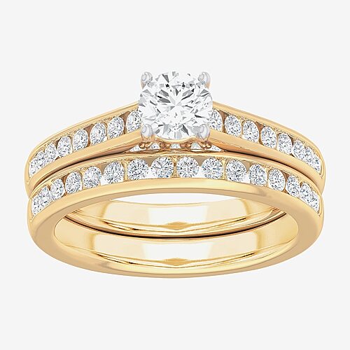 Modern Bride (g-h / Si1-si2) Womens 1 1/2 Ct. T.w. Lab Grown White Diamond 14k Gold Round Side Stone Bridal Set In Yellow