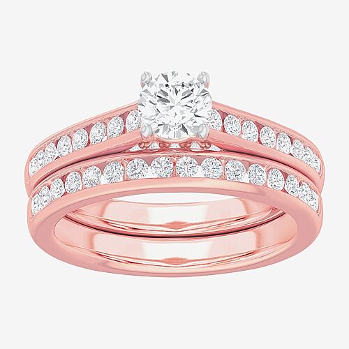 Modern Bride (g-h / Si1-si2) Womens 1 1/2 Ct. T.w. Lab Grown White Diamond 14k Gold Round Side Stone Bridal Set In Rose