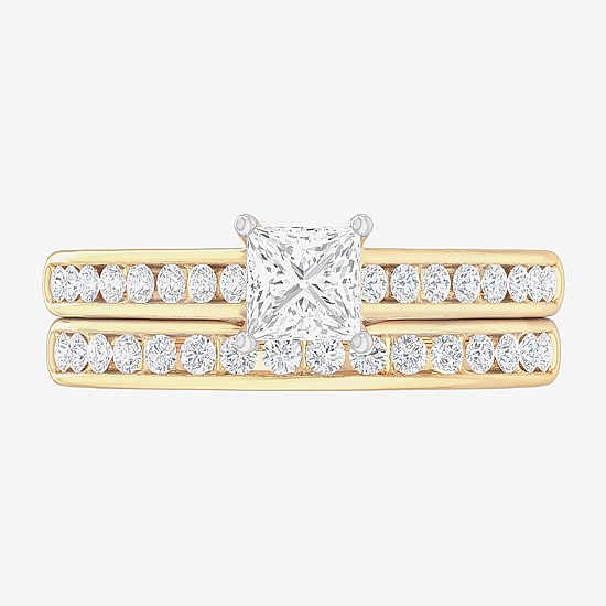 (G-H / Si1-Si2) Womens 1 1/2 CT. T.W. Lab Grown White Diamond 14K Gold Side Stone Bridal Set