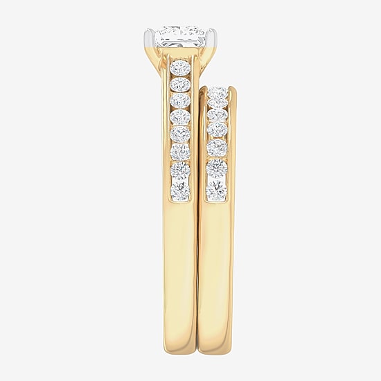(G-H / Si1-Si2) Womens 1 1/2 CT. T.W. Lab Grown White Diamond 14K Gold Side Stone Bridal Set