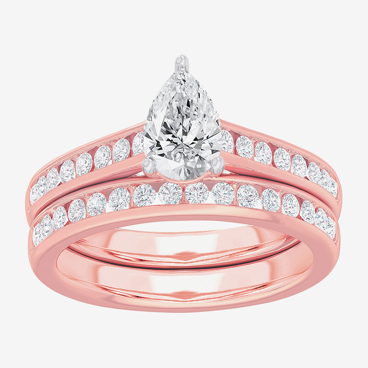 (G-H / Si1-Si2) Womens 1 1/2 CT. T.W. Lab Grown White Diamond 14K Gold Pear Side Stone Bridal Set