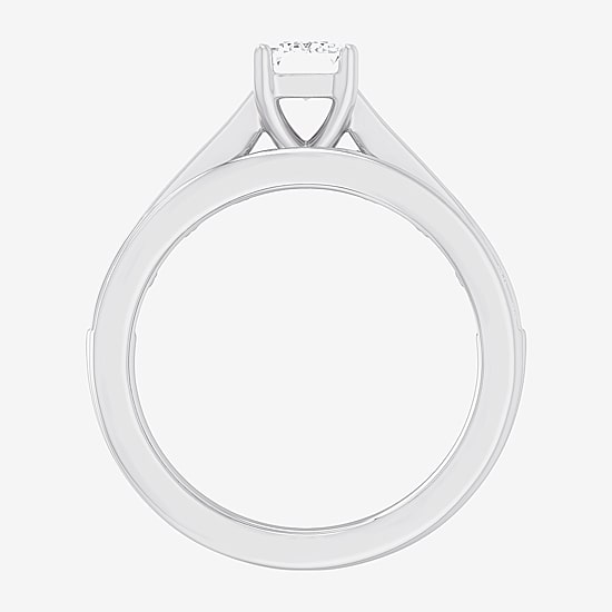 (G-H / Si1-Si2) Womens 1 1/2 CT. T.W. Lab Grown White Diamond 14K Gold Side Stone Bridal Set