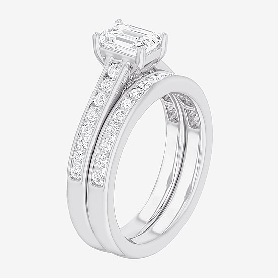 (G-H / Si1-Si2) Womens 1 1/2 CT. T.W. Lab Grown White Diamond 14K Gold Side Stone Bridal Set