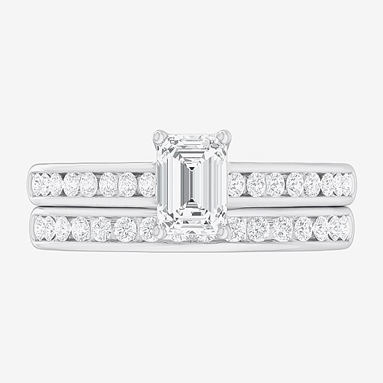 (G-H / Si1-Si2) Womens 1 1/2 CT. T.W. Lab Grown White Diamond 14K Gold Side Stone Bridal Set