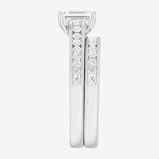 (G-H / Si1-Si2) Womens 1 1/2 CT. T.W. Lab Grown White Diamond 14K Gold Side Stone Bridal Set