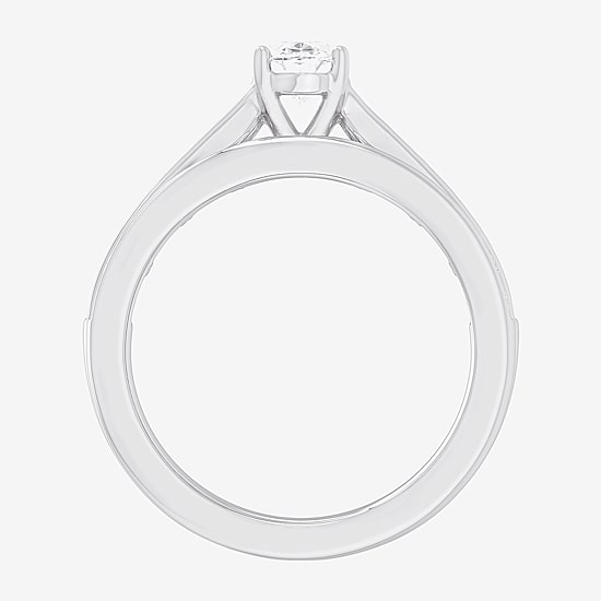 (G-H / Si1-Si2) Womens 1 1/2 CT. T.W. Lab Grown White Diamond 14K Gold Oval Side Stone Bridal Set